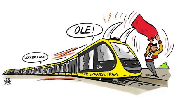 PENTekening: ‘Jippie, de nieuwe superlange trams mogen rijden mét reizigers!’’